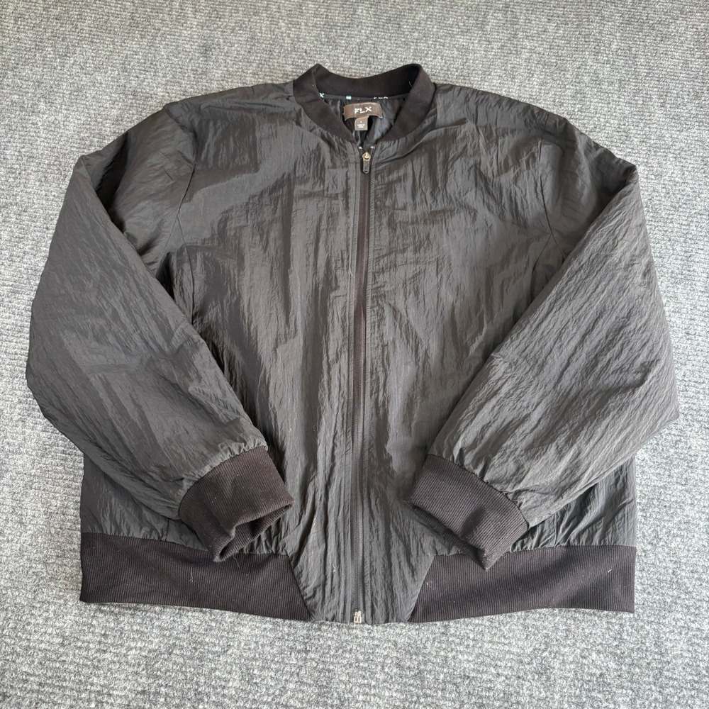 FLX Mens Black Full Zip Lightweight Crinkle Bomber Jacket Size L 3507